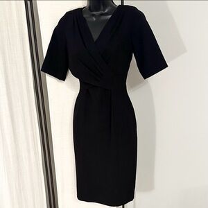 Tahari ASL v-neck black knee length career short sleeve dress petite 4P